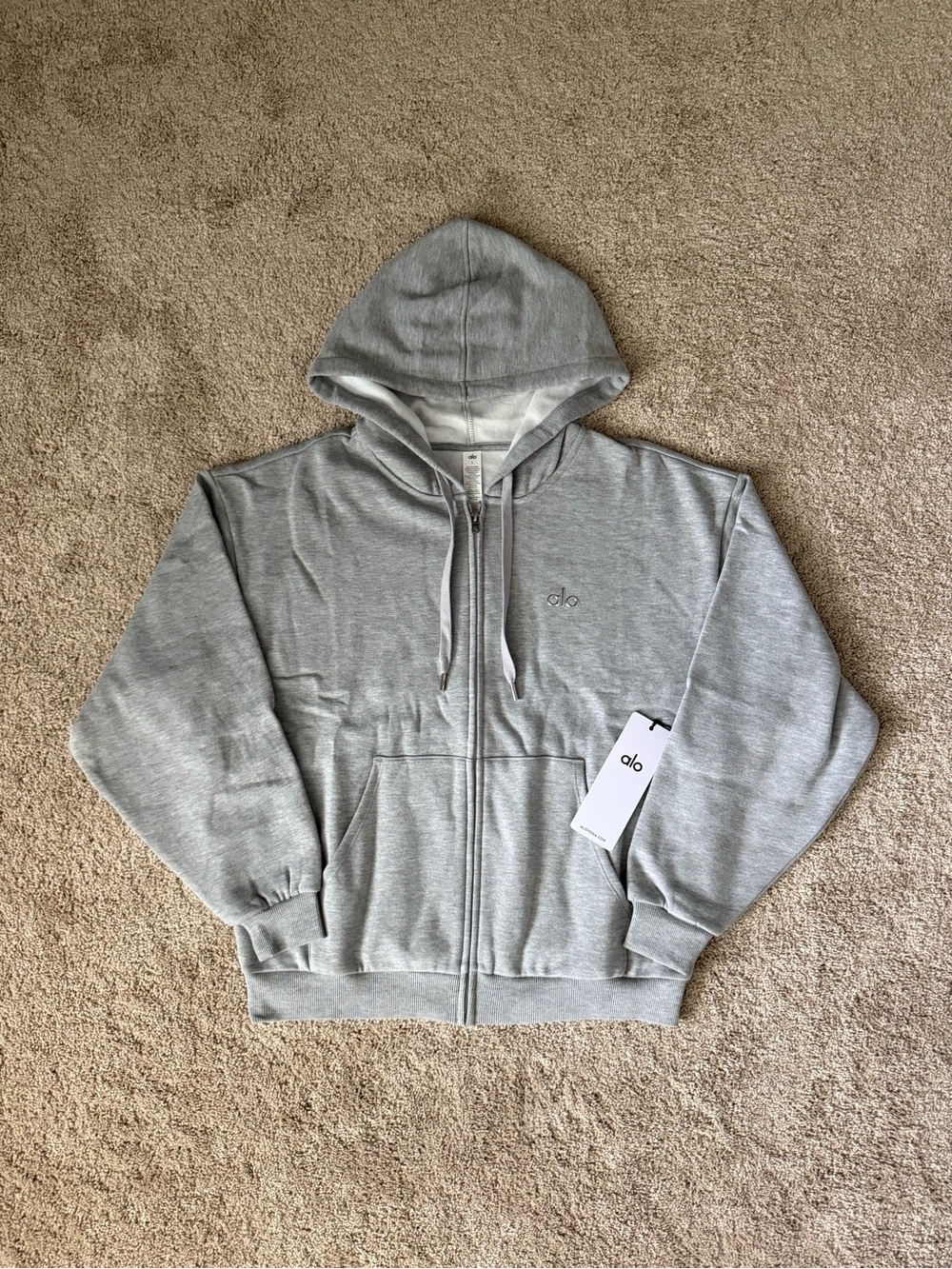 ALO Yoga Men’s Light Gray Full-Zip Hoodie